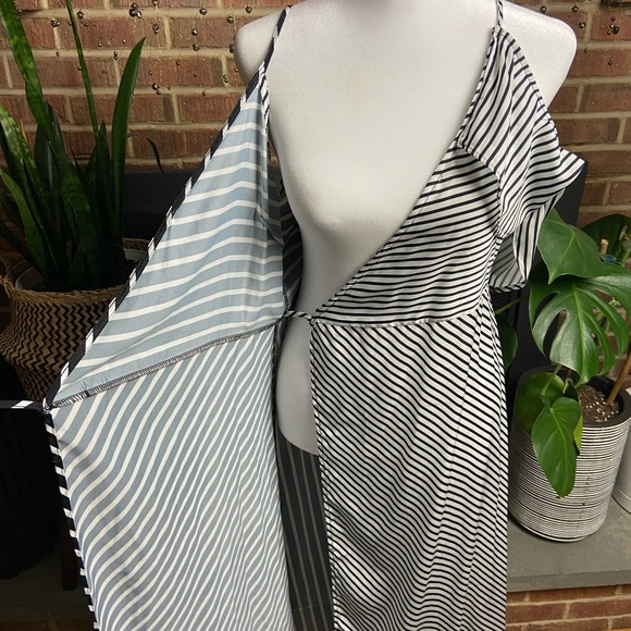 Striped Off-The-Shoulder Midi Wrap Dress, Size M - Picture 10 of 14